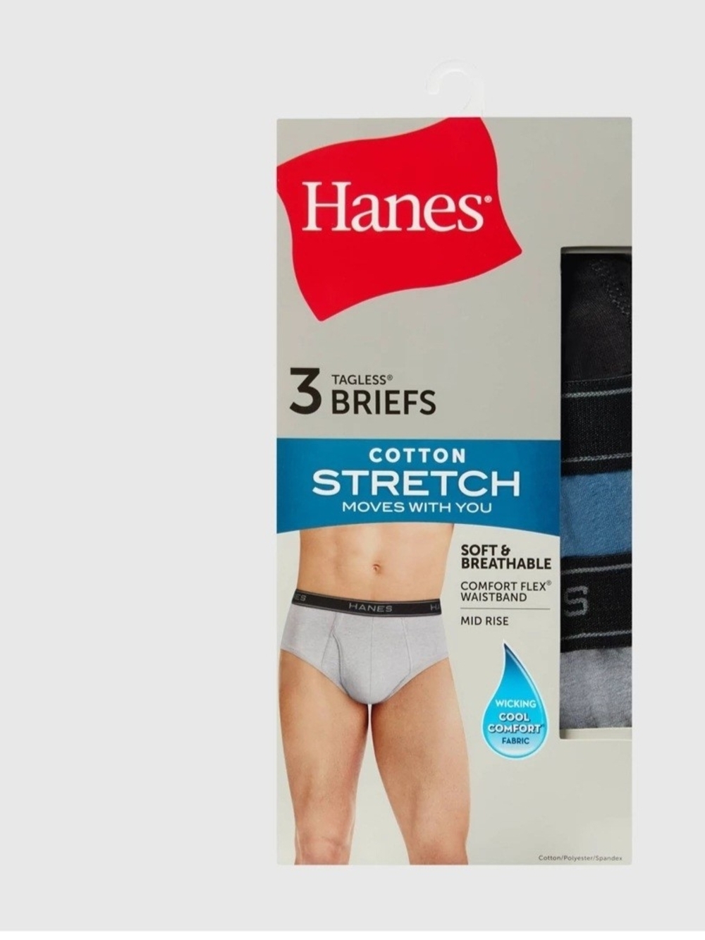 Hanes Men's Cotton Stretch Briefs - Black, Blue, Gray (3-Pack)